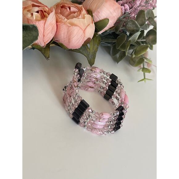 Magnetic Hematite Wrap Bracelet Anklet Necklace 34" Long Purple & Pink - Picture 1 of 6